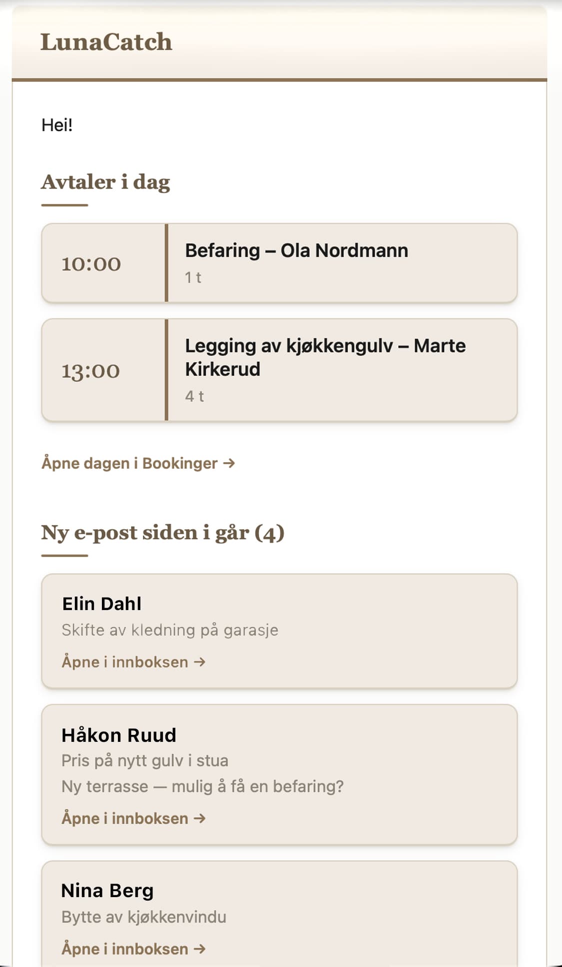LunaCatch – dagsplan